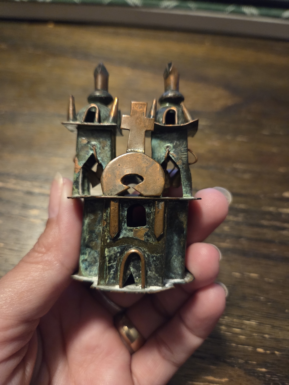 Patinated Copper Castle Charm